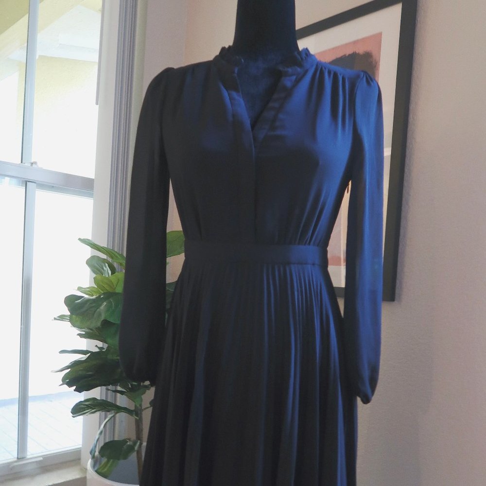 Ann Taylor Black Pleated Flare Dress